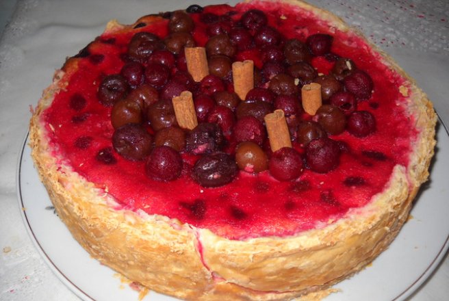 Tarta cu budinca de orez si visine