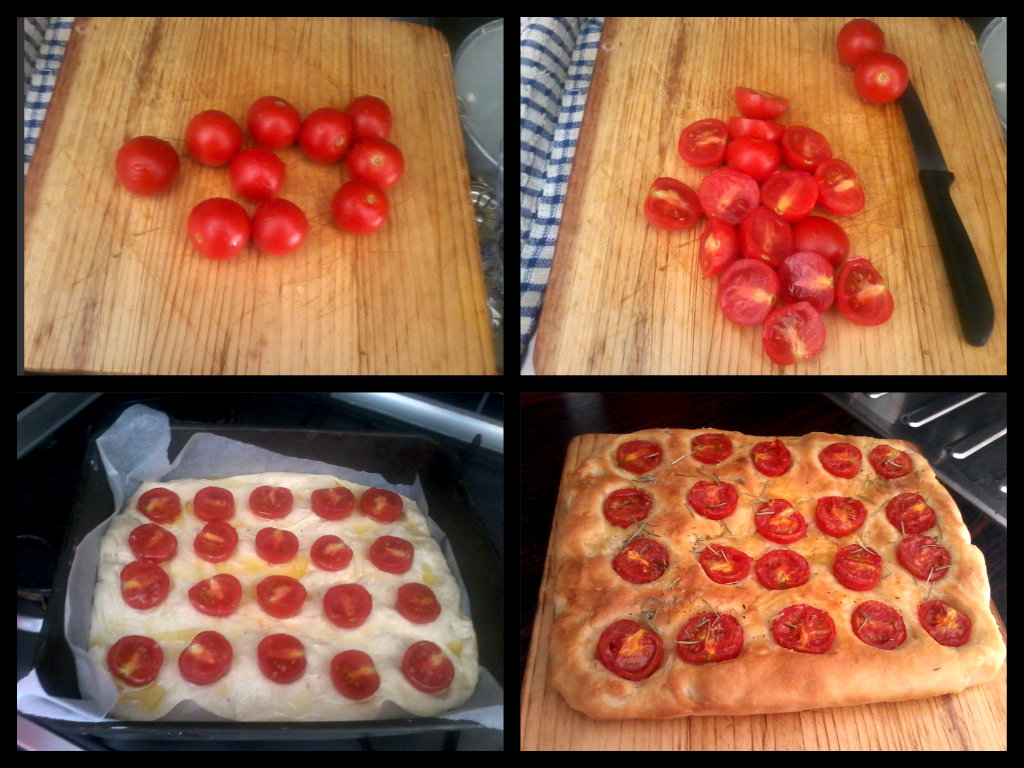 Focaccia cu rosii cherry.