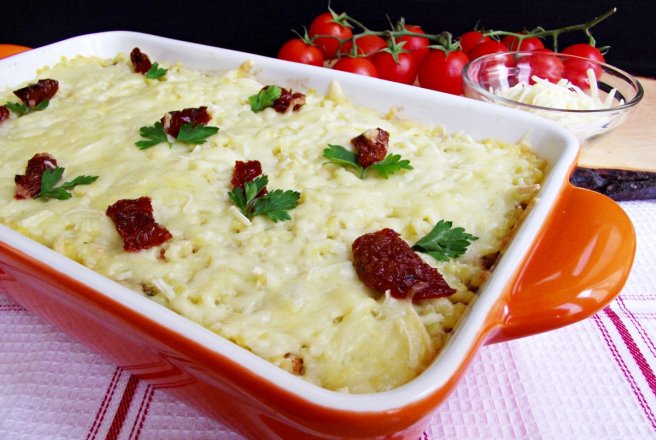 Gratin de cus-cus, cu carne tocata si legume