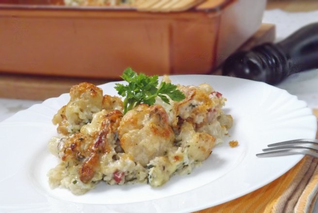 Conopida gratinata cu bacon si sos gorgonzola