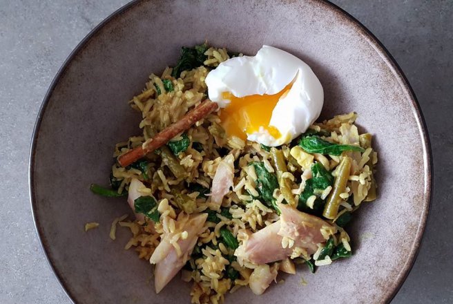 Kedgeree cu peste, fasole pastai si spanac