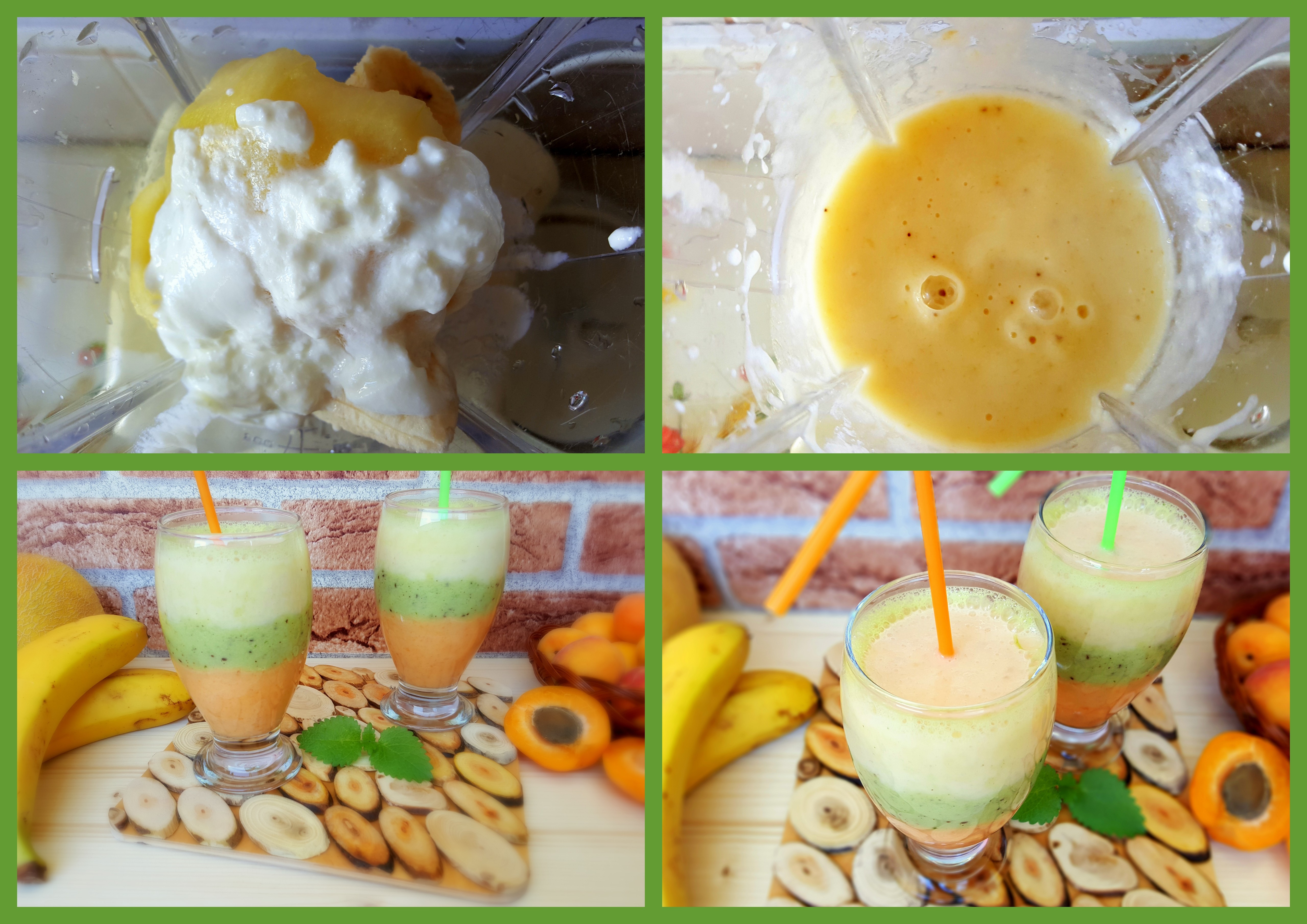 Smoothie cu iaurt, caise, kiwi, banana si pepene galben