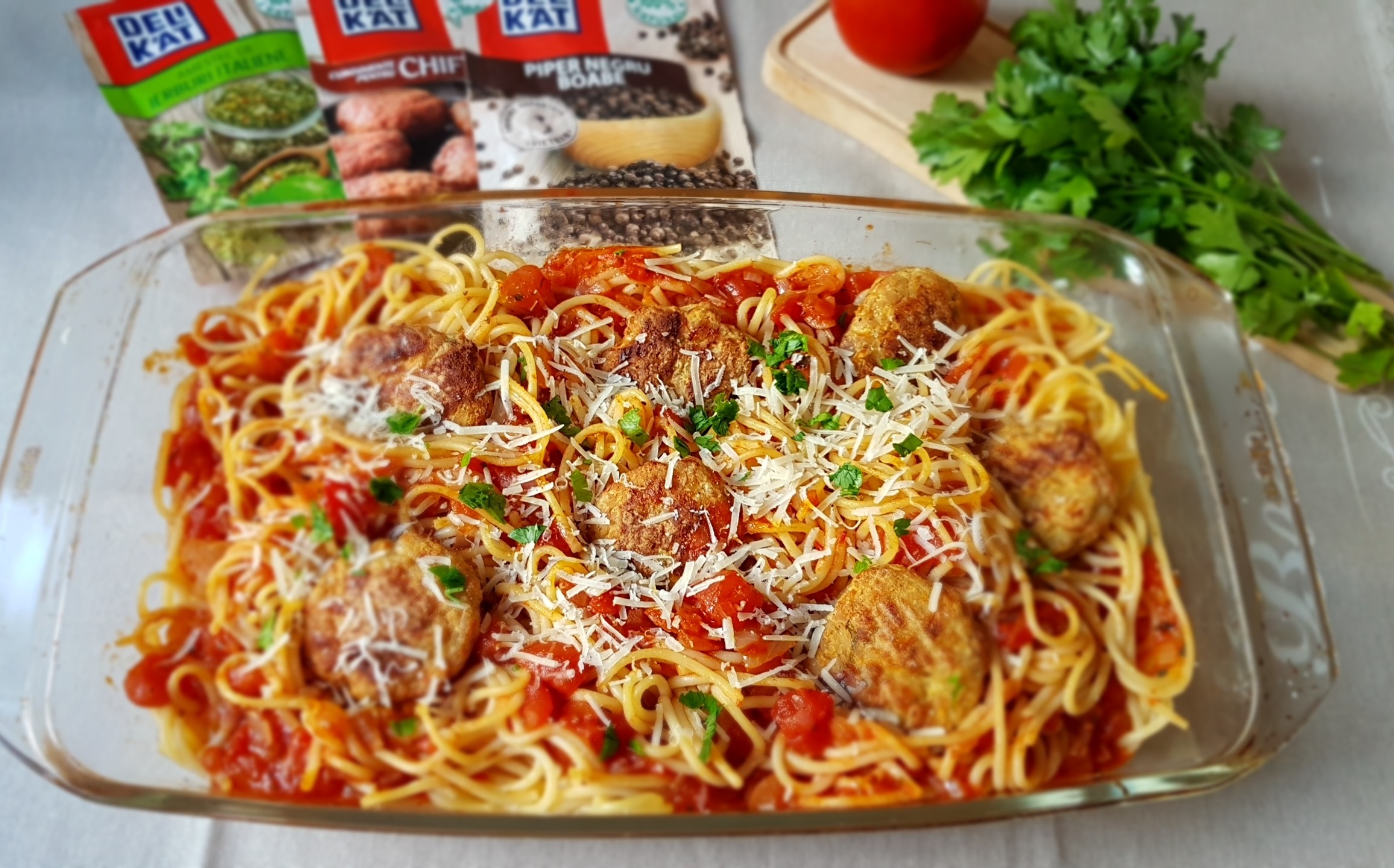 Spaghete cu chiftelute in sos de rosii