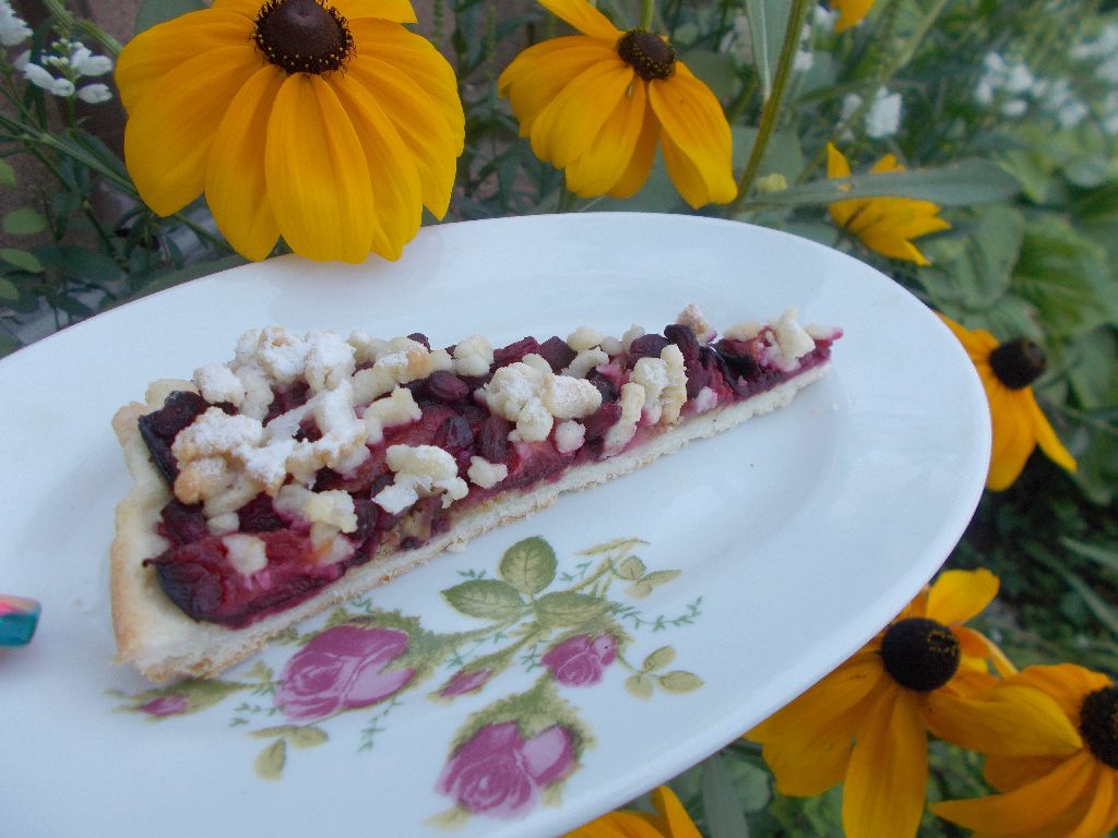 Desert tarta frageda cu prune si rodie