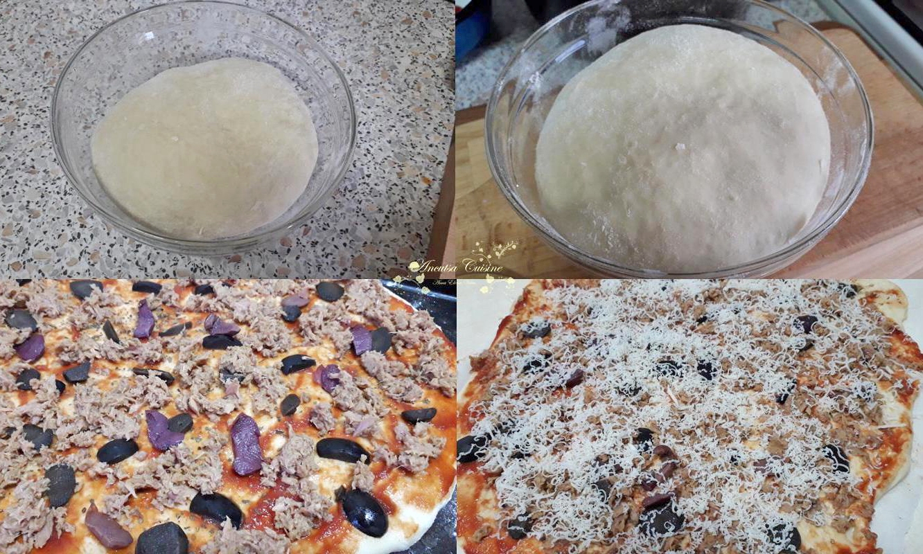 Pizza cu ton, masline si mozzarella