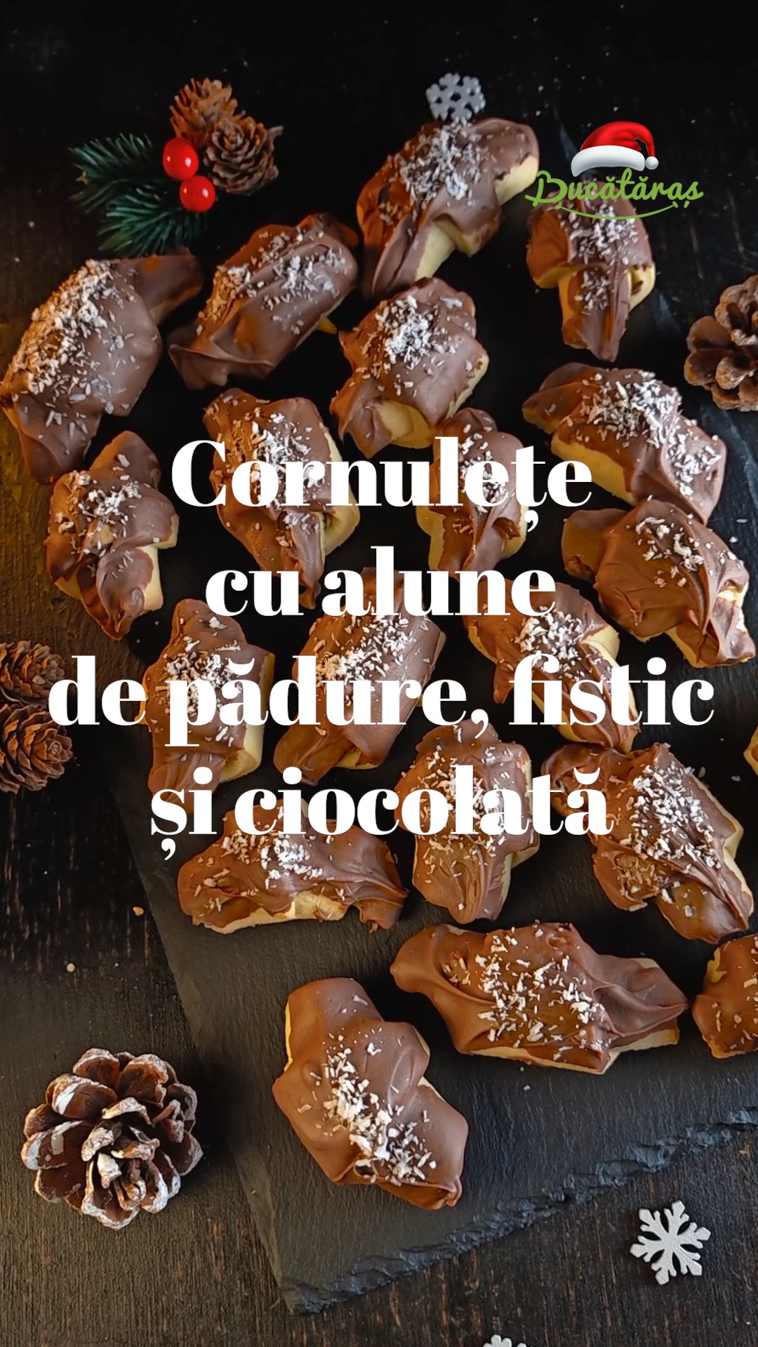 Cornulețe cu alune de pădure, cremă de fistic și ciocolată - Fragede și delicioase